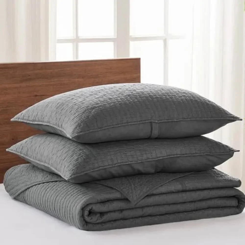 Levtex Home Cross Stitch Stitching 3-Pc. Bedspread Set, King, Charcoal